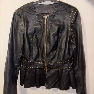 Marciano Black Leather Jacket with Gold Studs